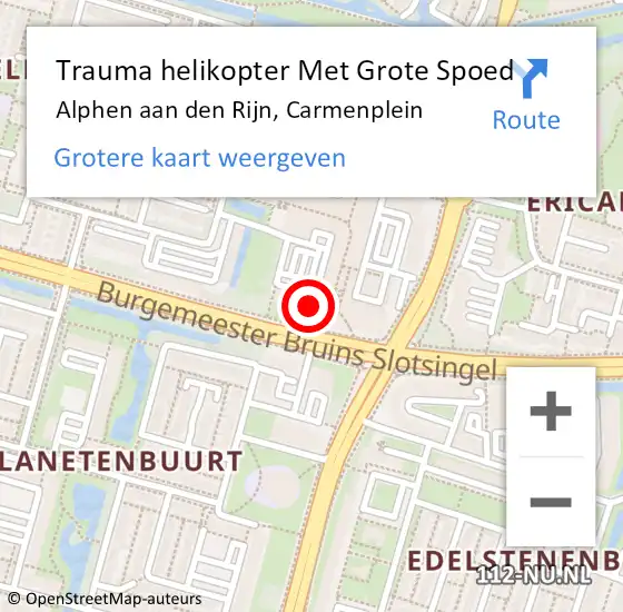 Locatie op kaart van de 112 melding: Trauma helikopter Met Grote Spoed Naar Alphen aan den Rijn, Carmenplein op 30 maart 2024 01:01