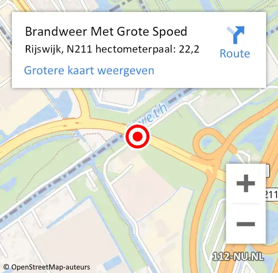 Locatie op kaart van de 112 melding: Brandweer Met Grote Spoed Naar Rijswijk, N211 hectometerpaal: 22,2 op 30 maart 2024 01:35