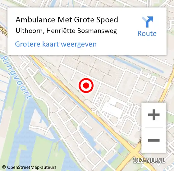 Locatie op kaart van de 112 melding: Ambulance Met Grote Spoed Naar Uithoorn, Henriëtte Bosmansweg op 30 maart 2024 02:47