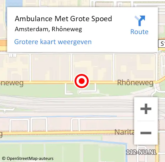 Locatie op kaart van de 112 melding: Ambulance Met Grote Spoed Naar Amsterdam, Rhôneweg op 30 maart 2024 03:32