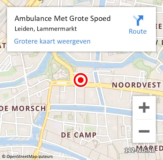 Locatie op kaart van de 112 melding: Ambulance Met Grote Spoed Naar Leiden, Lammermarkt op 30 maart 2024 04:02