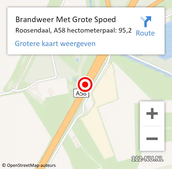 Locatie op kaart van de 112 melding: Brandweer Met Grote Spoed Naar Roosendaal, A58 hectometerpaal: 95,2 op 30 maart 2024 04:20