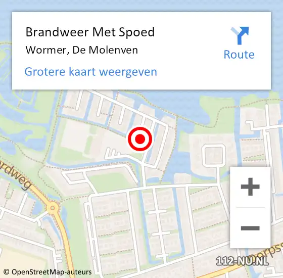 Locatie op kaart van de 112 melding: Brandweer Met Spoed Naar Wormer, De Molenven op 30 maart 2024 05:09