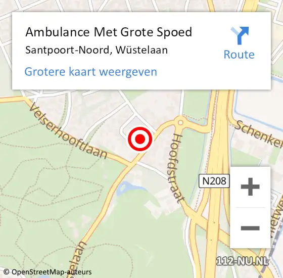 Locatie op kaart van de 112 melding: Ambulance Met Grote Spoed Naar Santpoort-Noord, Wüstelaan op 30 maart 2024 06:18