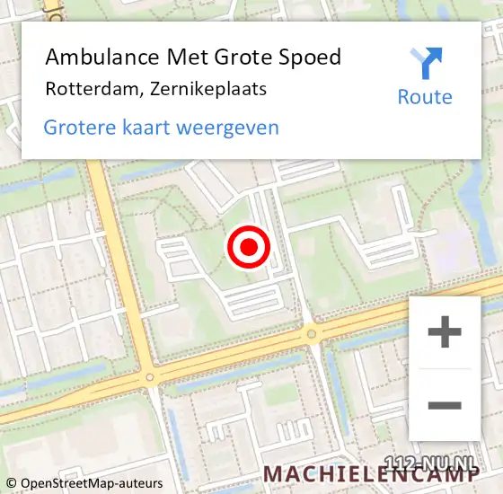 Locatie op kaart van de 112 melding: Ambulance Met Grote Spoed Naar Rotterdam, Zernikeplaats op 30 maart 2024 10:32