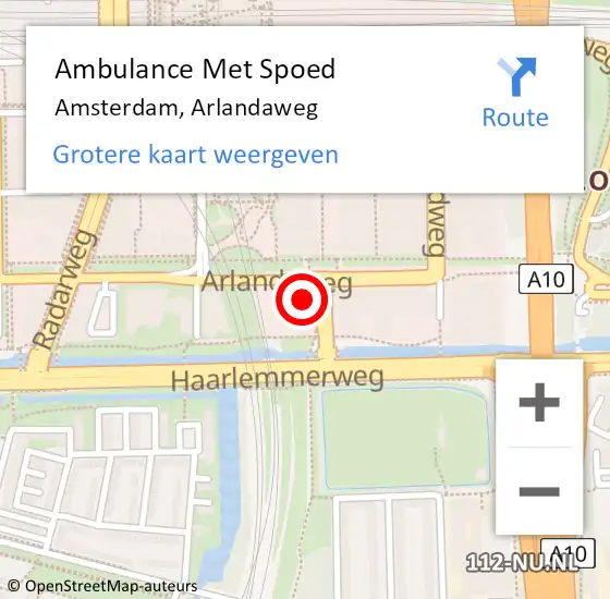 Locatie op kaart van de 112 melding: Ambulance Met Spoed Naar Amsterdam, Arlandaweg op 30 maart 2024 10:51