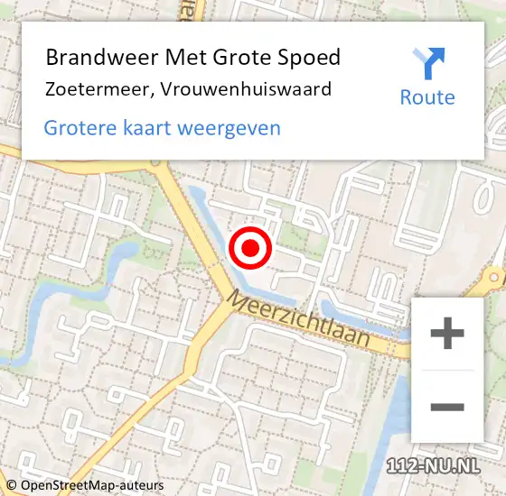 Locatie op kaart van de 112 melding: Brandweer Met Grote Spoed Naar Zoetermeer, Vrouwenhuiswaard op 30 maart 2024 11:01