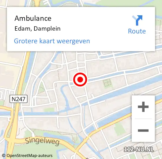 Locatie op kaart van de 112 melding: Ambulance Edam, Damplein op 30 maart 2024 11:45