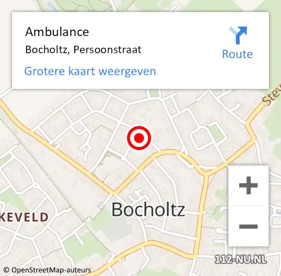 Locatie op kaart van de 112 melding: Ambulance Bocholtz, Persoonstraat op 30 september 2014 18:17