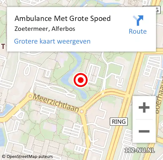Locatie op kaart van de 112 melding: Ambulance Met Grote Spoed Naar Zoetermeer, Alferbos op 30 maart 2024 12:35
