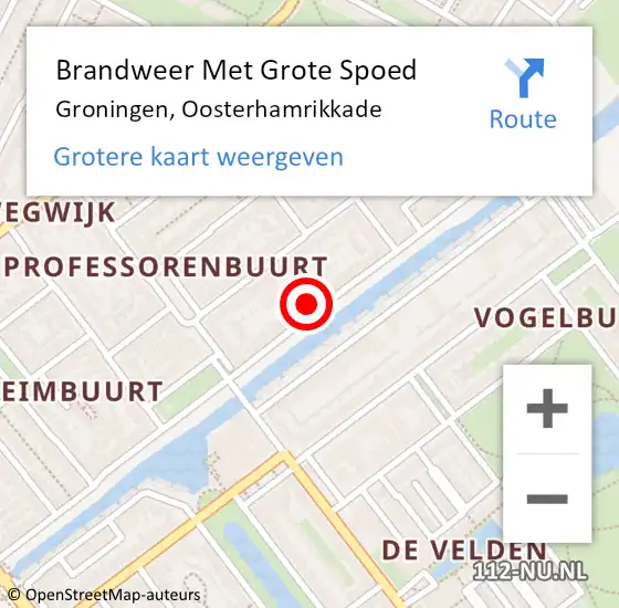 Locatie op kaart van de 112 melding: Brandweer Met Grote Spoed Naar Groningen, Oosterhamrikkade op 30 maart 2024 12:46