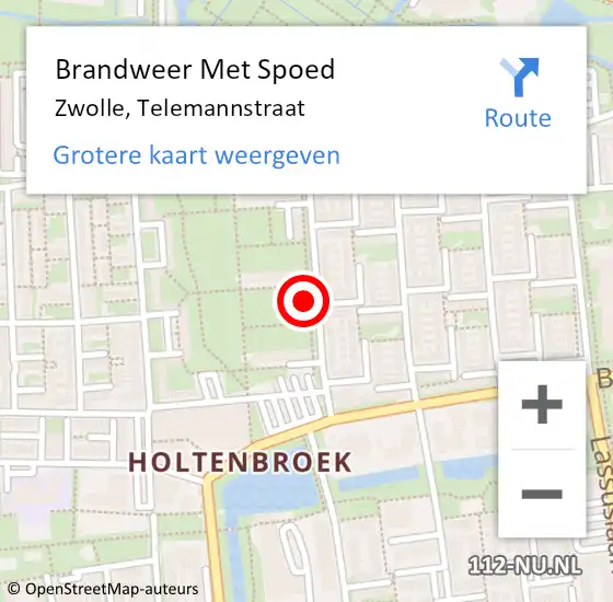 Locatie op kaart van de 112 melding: Brandweer Met Spoed Naar Zwolle, Telemannstraat op 30 maart 2024 12:53