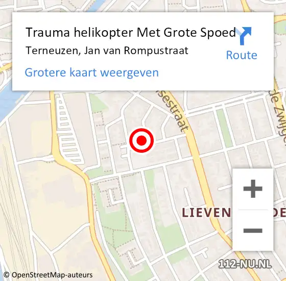 Locatie op kaart van de 112 melding: Trauma helikopter Met Grote Spoed Naar Terneuzen, Jan van Rompustraat op 30 maart 2024 13:07