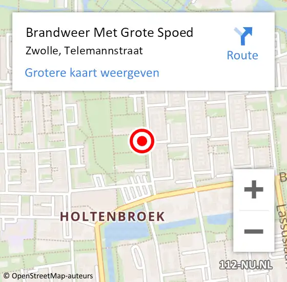 Locatie op kaart van de 112 melding: Brandweer Met Grote Spoed Naar Zwolle, Telemannstraat op 30 maart 2024 13:10