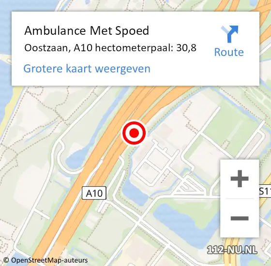 Locatie op kaart van de 112 melding: Ambulance Met Spoed Naar Oostzaan, A10 hectometerpaal: 30,8 op 30 maart 2024 13:50