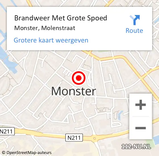 Locatie op kaart van de 112 melding: Brandweer Met Grote Spoed Naar Monster, Molenstraat op 30 maart 2024 14:37