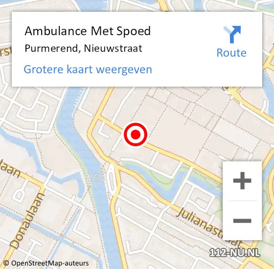 Locatie op kaart van de 112 melding: Ambulance Met Spoed Naar Purmerend, Nieuwstraat op 30 maart 2024 15:08