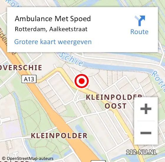 Locatie op kaart van de 112 melding: Ambulance Met Spoed Naar Rotterdam, Aalkeetstraat op 30 maart 2024 15:29