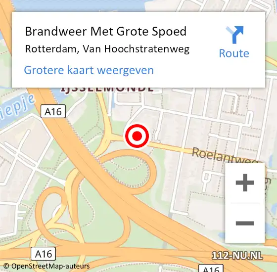Locatie op kaart van de 112 melding: Brandweer Met Grote Spoed Naar Rotterdam, Van Hoochstratenweg op 30 maart 2024 15:46