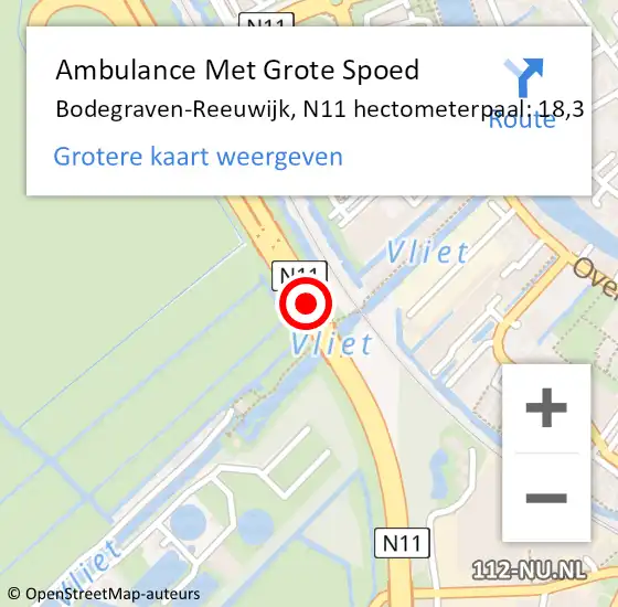 Locatie op kaart van de 112 melding: Ambulance Met Grote Spoed Naar Bodegraven-Reeuwijk, N11 hectometerpaal: 18,3 op 30 maart 2024 16:34