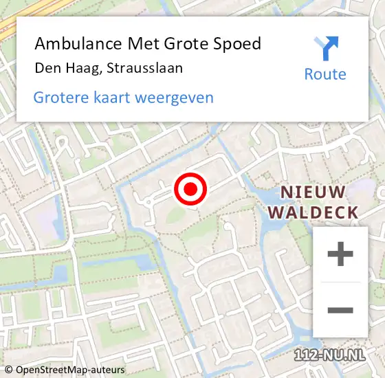 Locatie op kaart van de 112 melding: Ambulance Met Grote Spoed Naar Den Haag, Strausslaan op 30 maart 2024 16:39