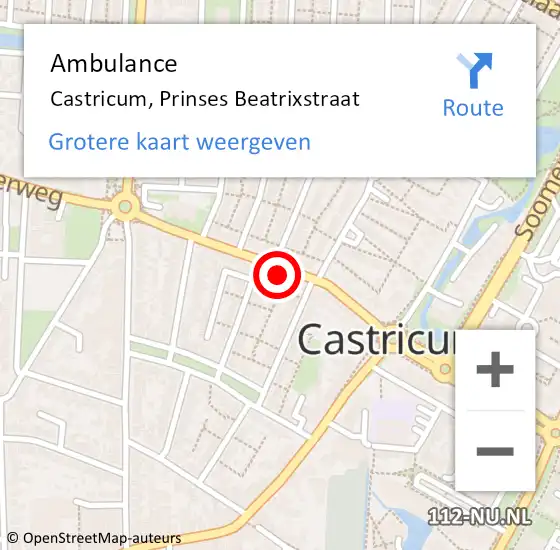 Locatie op kaart van de 112 melding: Ambulance Castricum, Prinses Beatrixstraat op 30 maart 2024 16:39