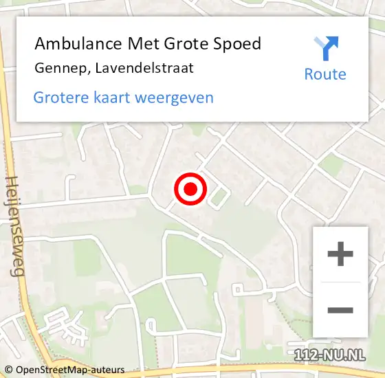 Locatie op kaart van de 112 melding: Ambulance Met Grote Spoed Naar Gennep, Lavendelstraat op 30 september 2014 18:53