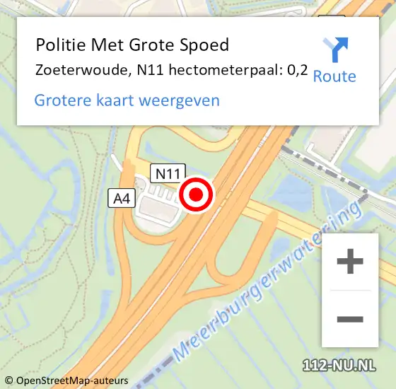 Locatie op kaart van de 112 melding: Politie Met Grote Spoed Naar Zoeterwoude, N11 hectometerpaal: 0,2 op 30 maart 2024 16:51