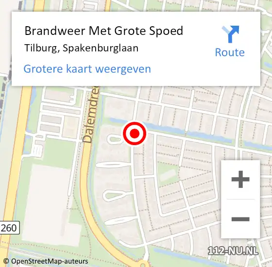 Locatie op kaart van de 112 melding: Brandweer Met Grote Spoed Naar Tilburg, Spakenburglaan op 30 maart 2024 16:57