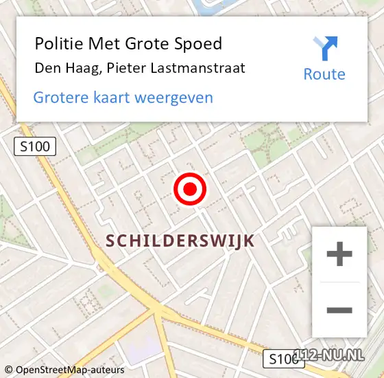 Locatie op kaart van de 112 melding: Politie Met Grote Spoed Naar Den Haag, Pieter Lastmanstraat op 30 maart 2024 17:34