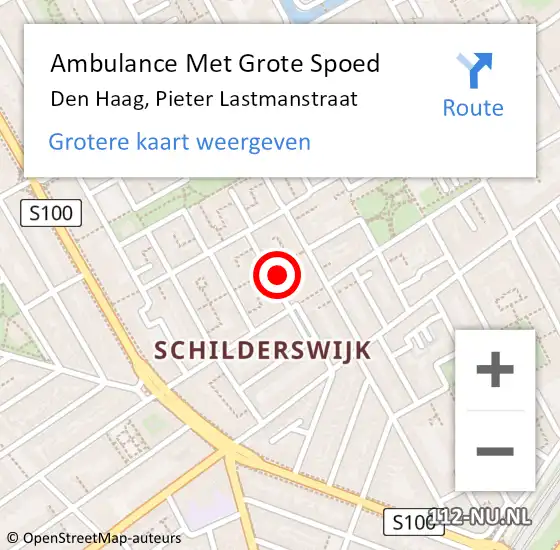 Locatie op kaart van de 112 melding: Ambulance Met Grote Spoed Naar Den Haag, Pieter Lastmanstraat op 30 maart 2024 17:53
