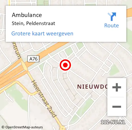 Locatie op kaart van de 112 melding: Ambulance Stein, Peldenstraat op 30 september 2014 19:01