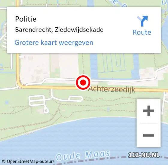 Locatie op kaart van de 112 melding: Politie Barendrecht, Ziedewijdsekade op 30 maart 2024 18:42