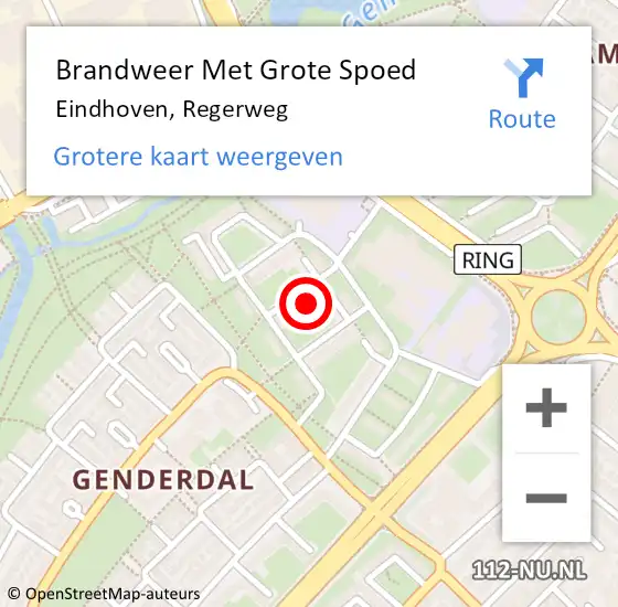 Locatie op kaart van de 112 melding: Brandweer Met Grote Spoed Naar Eindhoven, Regerweg op 30 maart 2024 19:22