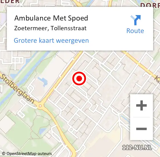 Locatie op kaart van de 112 melding: Ambulance Met Spoed Naar Zoetermeer, Tollensstraat op 30 maart 2024 19:33