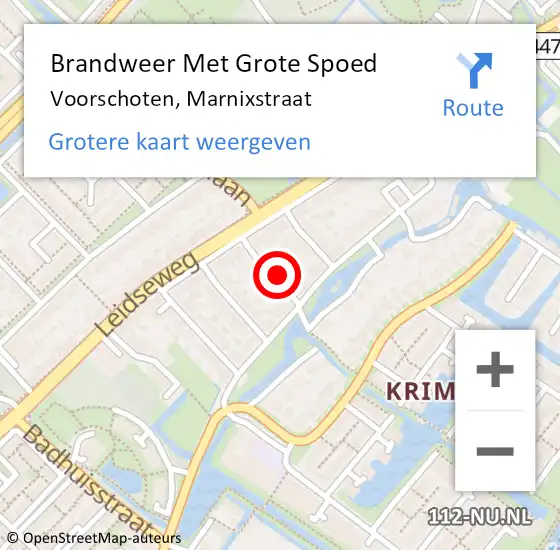 Locatie op kaart van de 112 melding: Brandweer Met Grote Spoed Naar Voorschoten, Marnixstraat op 30 maart 2024 20:33