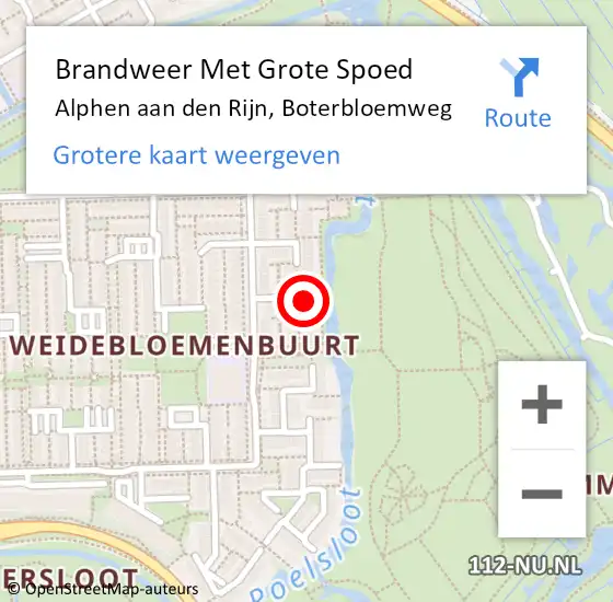 Locatie op kaart van de 112 melding: Brandweer Met Grote Spoed Naar Alphen aan den Rijn, Boterbloemweg op 30 maart 2024 20:38