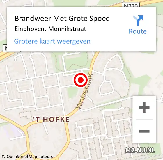 Locatie op kaart van de 112 melding: Brandweer Met Grote Spoed Naar Eindhoven, Monnikstraat op 30 maart 2024 21:08