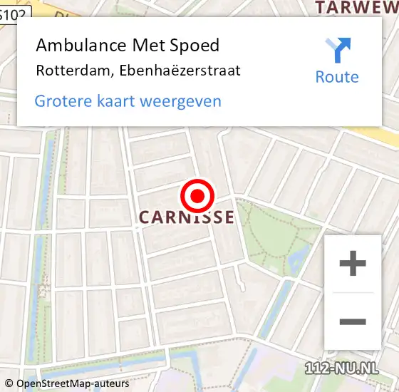 Locatie op kaart van de 112 melding: Ambulance Met Spoed Naar Rotterdam, Ebenhaëzerstraat op 30 maart 2024 21:27