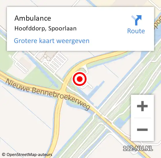 Locatie op kaart van de 112 melding: Ambulance Hoofddorp, Spoorlaan op 30 maart 2024 21:32