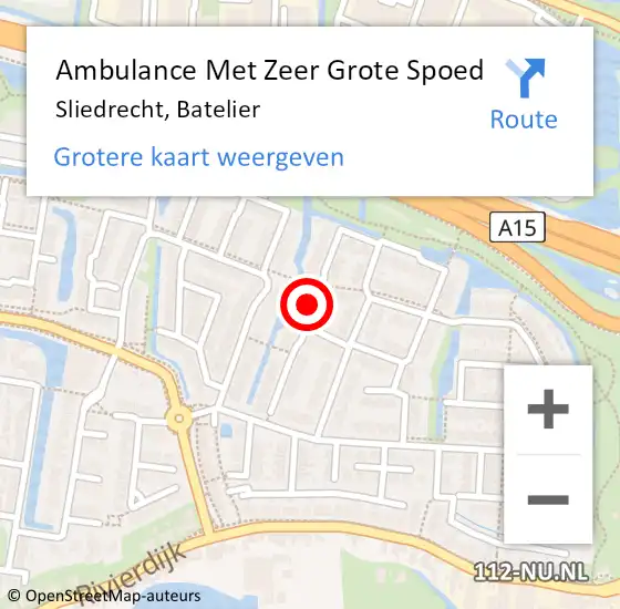 Locatie op kaart van de 112 melding: Ambulance Met Zeer Grote Spoed Naar Sliedrecht, Batelier op 30 maart 2024 21:36