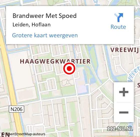 Locatie op kaart van de 112 melding: Brandweer Met Spoed Naar Leiden, Hoflaan op 30 maart 2024 22:10