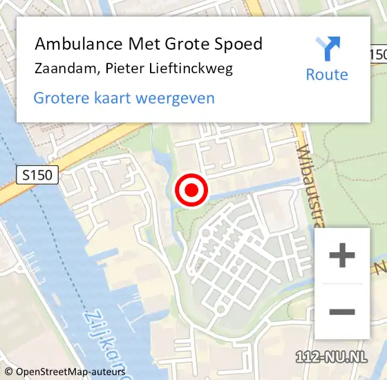 Locatie op kaart van de 112 melding: Ambulance Met Grote Spoed Naar Zaandam, Pieter Lieftinckweg op 30 maart 2024 22:33