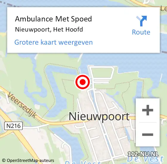 Locatie op kaart van de 112 melding: Ambulance Met Spoed Naar Nieuwpoort, Het Hoofd op 30 maart 2024 23:05