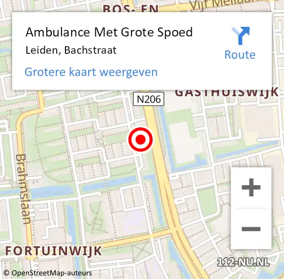 Locatie op kaart van de 112 melding: Ambulance Met Grote Spoed Naar Leiden, Bachstraat op 30 maart 2024 23:15