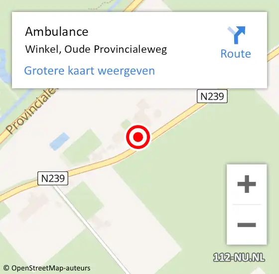Locatie op kaart van de 112 melding: Ambulance Winkel, Oude Provincialeweg op 30 maart 2024 23:16