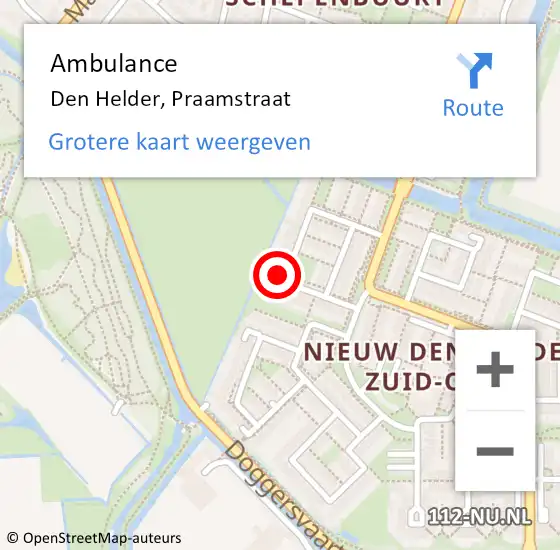 Locatie op kaart van de 112 melding: Ambulance Den Helder, Praamstraat op 30 maart 2024 23:35