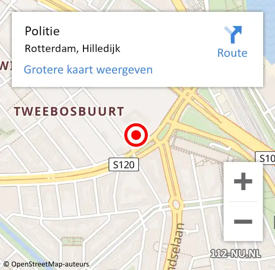 Locatie op kaart van de 112 melding: Politie Rotterdam, Hilledijk op 31 maart 2024 00:27