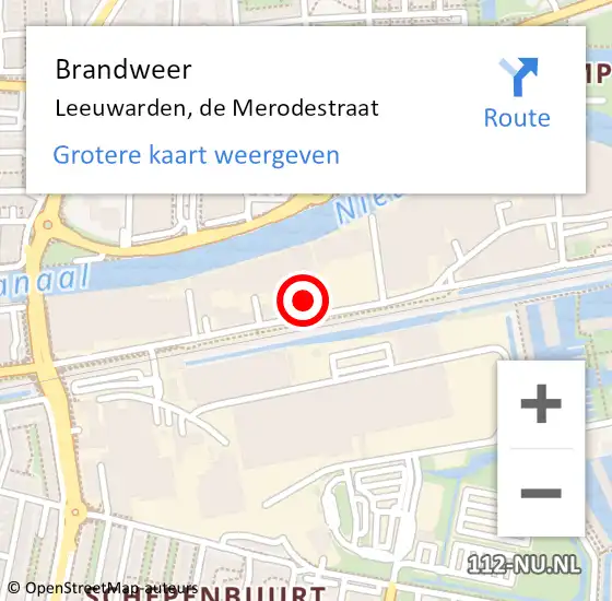 Locatie op kaart van de 112 melding: Brandweer Leeuwarden, de Merodestraat op 31 maart 2024 00:42