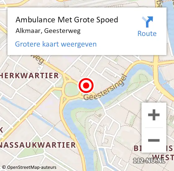 Locatie op kaart van de 112 melding: Ambulance Met Grote Spoed Naar Alkmaar, Geesterweg op 31 maart 2024 01:51